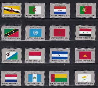 United Nations 1989 Flag Stamps Complete Set Of 16.