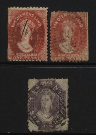 Australian States Tasmania / Van Diemens Land 3 Early Qv Stamps