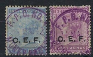 China India C.  E.  F.  1904 2a And 8a Violet F.  P.  O.  No.  4 Money Order Cancels