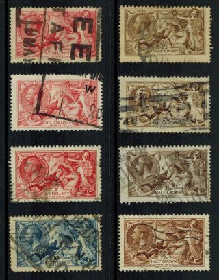 Gb Kgv 1913 - 1934 Seahorse Stamps 2/6 5/ - 10/ - X 8 Unchecked Printings Shades