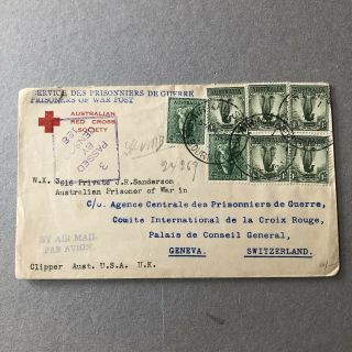 Z) Air Mail Cover Austrialia Ww2 Red Cross Pow Switzerland Stalag Viii B Germany