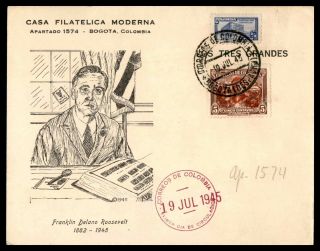 Mayfairstamps Colombia Fdc 1945 Franklin Delano Roosevelt At Desk Modern Philate
