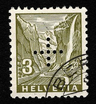 Opc 1934 Switzerland 3c Sc 219 Official 9 Hole Cross Perfin 37442
