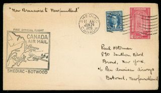 Canada Shediac To Botwood Newfoundland 1939 First Flight Cover