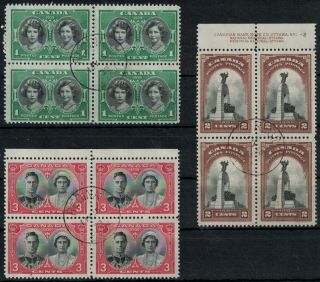 Canada,  Kgvi,  1939 Royal Visit,  Sg372 - 374,  Very Fine Blocks Of Four.