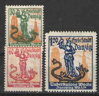 Germany - Danzig 1921 Sc B1 - B3 Mh G/vg - 1st Danzig Semi - Postals