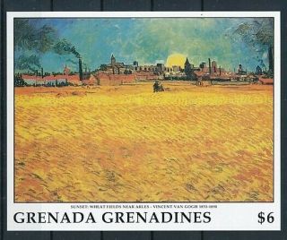 D280260 Paintings Art Van Gogh Sunset Wheat Fields S/s Mnh Grenada Grenadines
