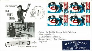 Canada 1969 Curling Block Of 4 On Official First Day Cover Air Mail To Uk