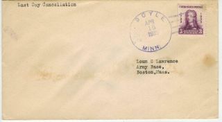 Discontinued Post Office Dpo 1935 Doyle Mn Minnesota Purple Hand Cancel