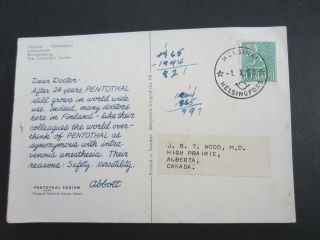Finland - Dear Doctor Postcard Abbott 1958 To Canada [896