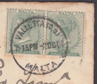 1900 Malta QV 1/2d pair,  Valetta to Taunton (B/S),  Somerset 2