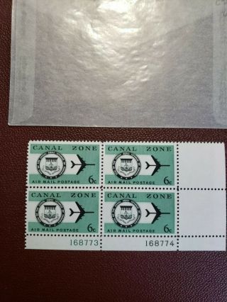 U.  S.  Scott C42 Us Canal Zone Air Mail Plate Block 6 ¢ Stamp Og Mnh