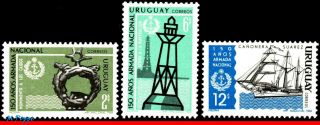 760 - 62 Uruguay 1968 National Navy,  Ships,  Lighthouse And Buoy,  Set Mnh