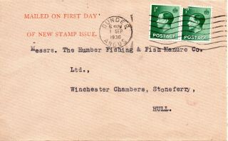 1936 Sg 457 ½d Green Definitive Pair First Day Cover On Commercial Envelope