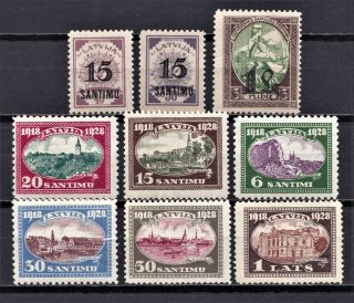 Latvia 1927 - 28 Scott 132 - 134,  158 - 63 Mh