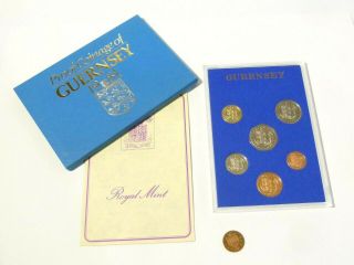 1981 Full Set Proof Coinage Of Guernsey Royal In Packing Coins