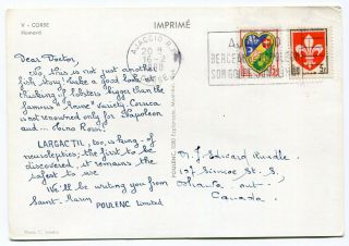 Dh - France - Corsica 1960 Dear Doctor Poulenc - Postcard To Canada -