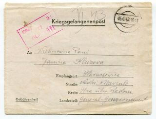 Dh - Germany 1943 Prisoner Of War - Pow Mail - Censor Cover To Poland -