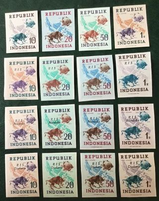 Indonesia - 1949 75th Anniversary Of Upu Imperf Set Of 4 Stamps,  3 O/p Sets Mnh