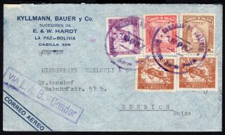 Bolivia 1937 Airmail Cover W/stamps From La Paz To Switzerland " Via Lab - Condor "