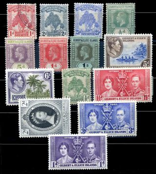 British Gilbert & Ellice Islands 14 Different Stamps Lot Vf