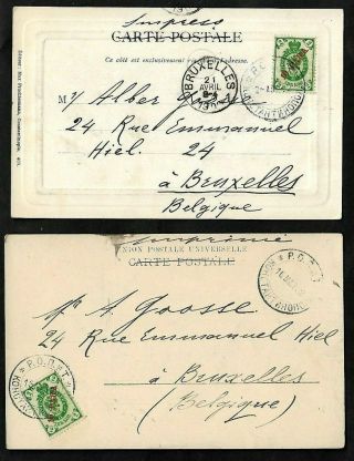 Russia,  Turkey,  Greece:1902 Two Cards From Constantinople Russian P.  O.  To Belgium