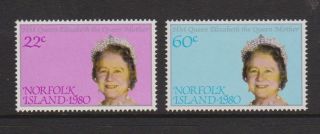 Norfolk Island Mnh Stamp Set 1980 Queen Mother 80th Birthday Sg 252 - 253