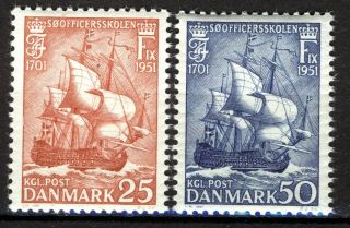 Denmark 1951,  Ships,  250 Anniv Danish Sea Officers School Vf Mnh,  Mi 323 - 324