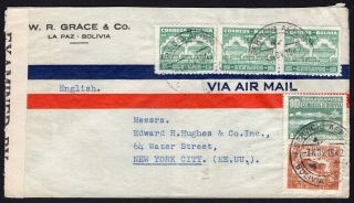 Bolivia 1942 Airmail Cover W/stamps From La Paz (7.  7.  42) To Usa (16.  7.  42)