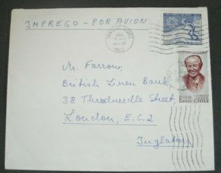 Chile Santiago 1965 Air Mail Cover To Bank In London,  Air Stamps Sg 536 & 560