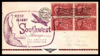 Mayfairstamps Us First Flight Cover 1946 Santa Barbar To San Francisco Fdr Block