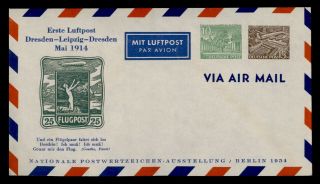 Dr Who 1914 Germany Dresden To Leipzig First Flight Compound Stationery C123340
