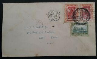 Rare 1922 Jamaica Cover Ties 3 Stamps Canc Cross Roads To Lynn Usa