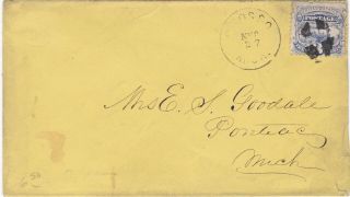 1860s Cover With Sc 114,  Owosso To Pontiac,  Michigan,  Cork Fancy Cancel