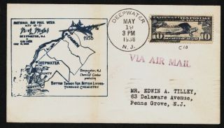 1938 Deepwater Nj National Airmail Week Cover A212