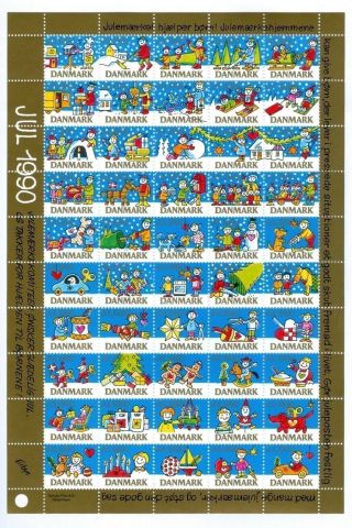 Denmark Christmas Seal 1990 Unfolded Sheet Mnh.  Happy Children,  Dog,  Mailbox,  Bear