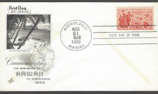 C55 Art Craft Fdc - Admission Of Hawaii To Statehood 1959 - Hand Cancelled