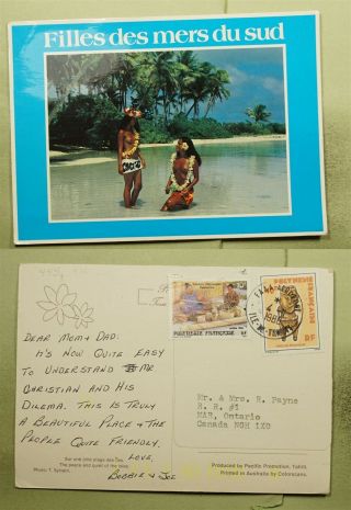 Dr Who 1986 French Polynesia Faaa Women On The Beach Postcard To Canada E44947