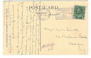 1913 Brockville,  Ont.  Fair & Horse Show Slogan Cancel - 1000 Islands I.  S.  C.  Ppc