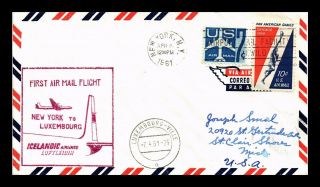 Dr Jim Stamps Us York First Flight Air Mail Cover Luxembourg Backstamp 1961