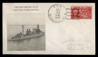 Dr Who 1945 Uss Richmond Navy Ship Last Day Postal Service C133688