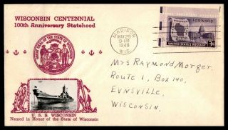 Mayfairstamps Us Naval 1948 Madison Uss Wisconsin Named In Honor Of The State Wi