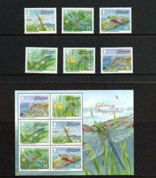 (r662) Alderney 2010 Mnh 6v Set & Mini Sheet Insects Damselflies Dragonfly