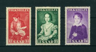 Germany Saar 1954 National Relief Fund Full Set Of Stamps.  Sg 351 - 353