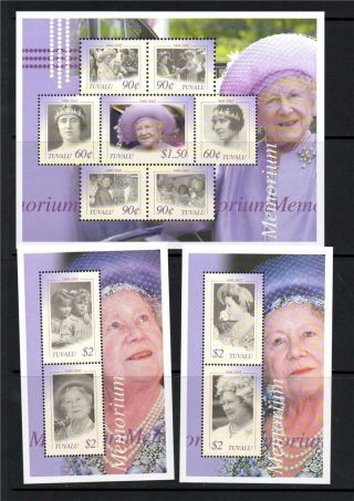 Tuvalu Mnh 2002 Sg1059 - 1065 & Ms1066 The Queen Mother Commemoration Stamps & M/s