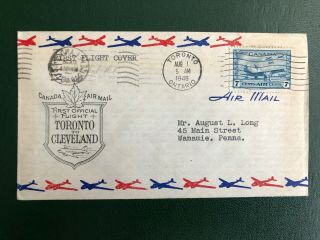 Canada,  1946 7c Airmail First Flight Cover Toronto To Cleveland