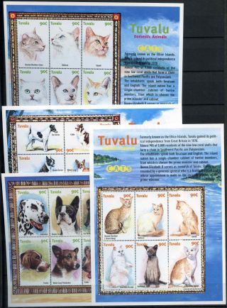 Tuvalu 2000 Sg 952 - 5 Cats & Dogs Mnh Sheetlets Set A86472