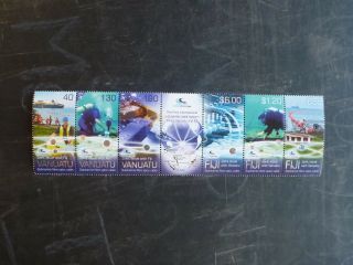 2014 Vanuatu - Fiji Joint Issue Strip 7 Stamps Mnh