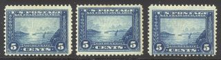 U.  S.  399 (x3) - 1913 5c Pac - Pacific ($195)