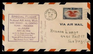 Dr Who 1938 San Diego Ca Namw Airmail Week First Flight To Julian E68810